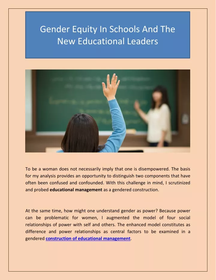 gender equity in schools and the new educational
