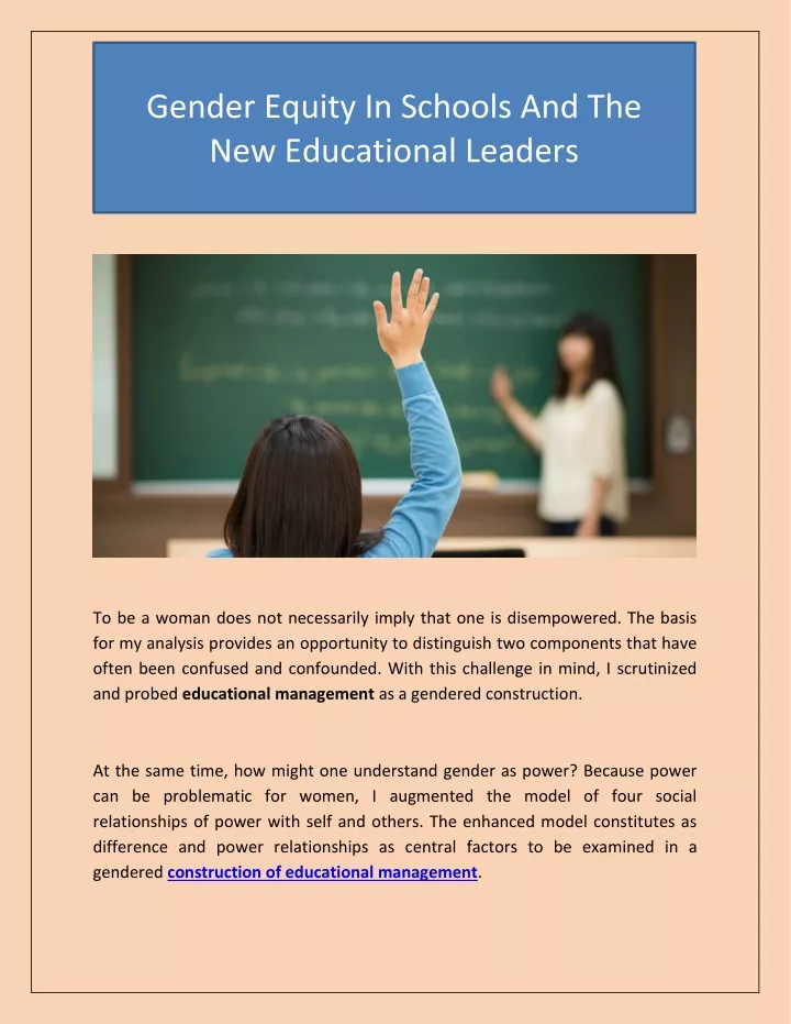 PPT - Gender Equity In Schools And The New Educational Leaders ...