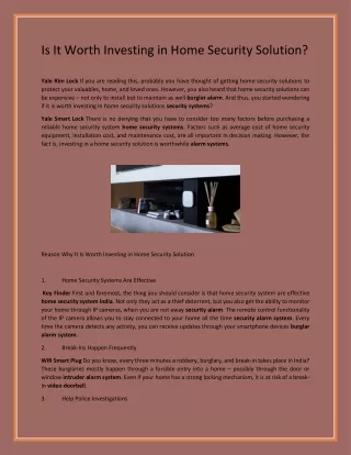 Is It Worth Investing in Home Security Solution?