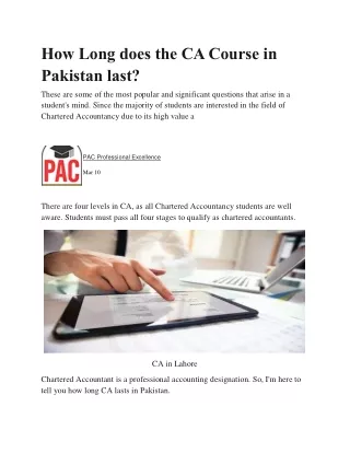 How Long does the CA Course in  Pakistan last?