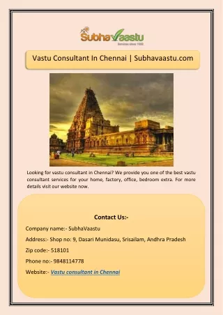 vastu consultant in chennai subhavaastu com