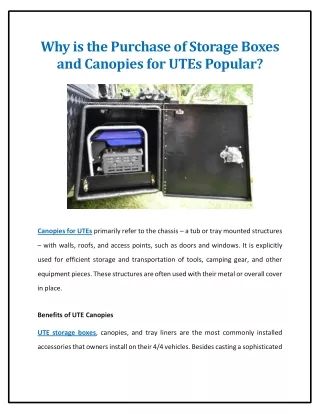 why is the purchase of storage boxes and canopies