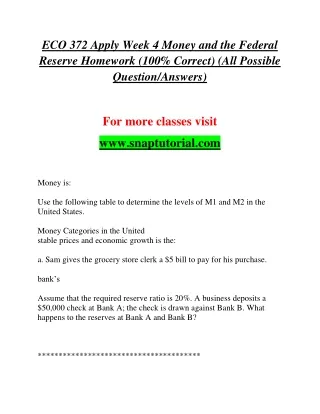 eco 372 apply week 4 money and the federal