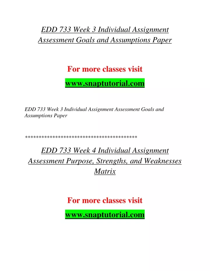 edd 733 week 3 individual assignment assessment