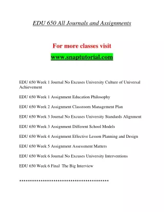 EDU 650 Exciting Teaching / snaptutorial.com