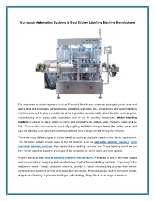 Worldpack Automation Systems is Best Sticker Labelling Machine Manufacturer