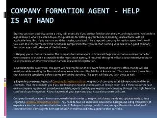 company formation agent help is at hand