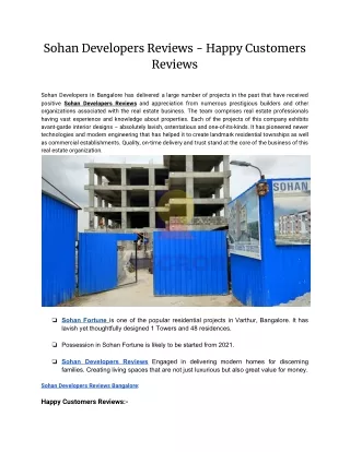 sohan developers reviews happy customers reviews