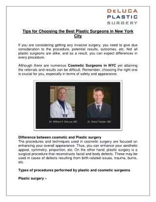 Tips for Choosing the Best Plastic Surgeons in New York City