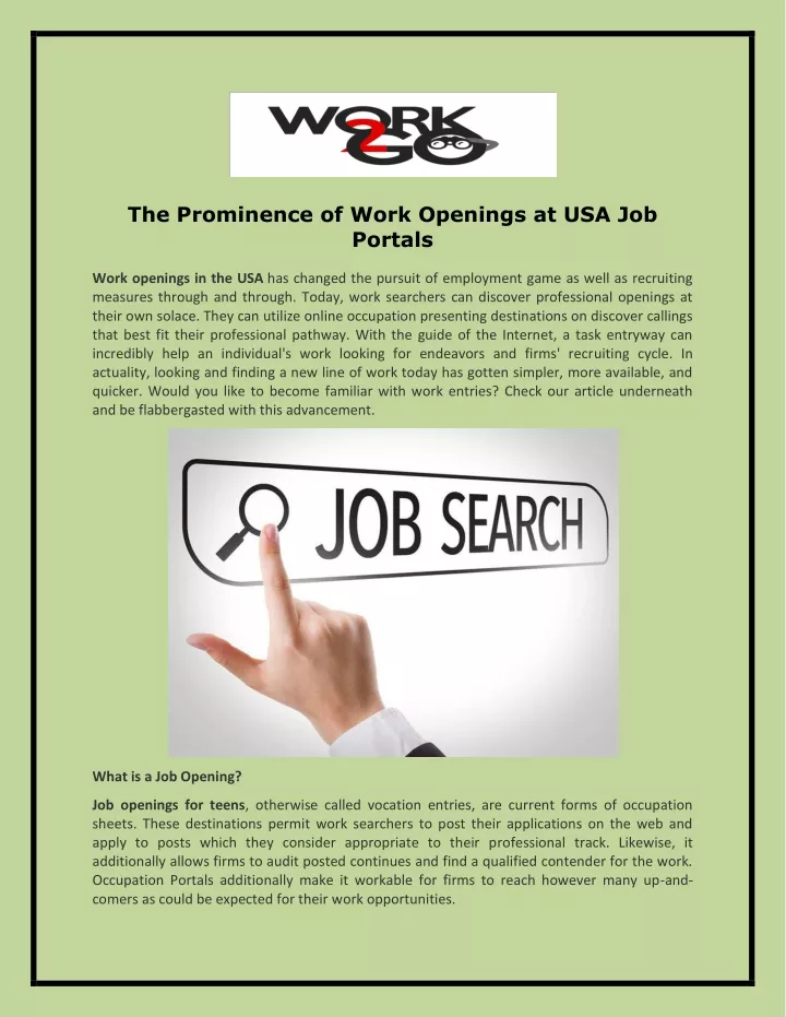 the prominence of work openings at usa job portals