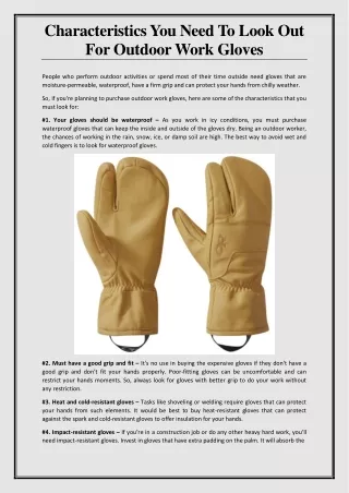 Characteristics You Need To Look Out For Outdoor Work Gloves