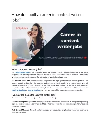 how do i built a career in content writer jobs