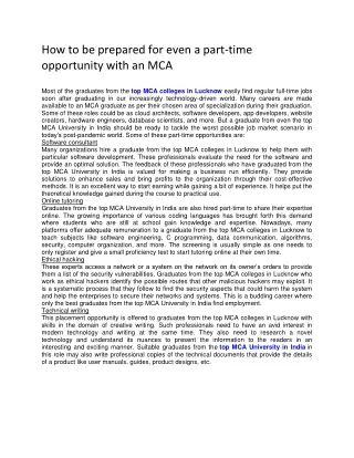 How to be prepared for even a part-time opportunity with an MCA