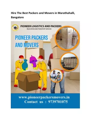 Hire the Best Packers and Movers in Marathahalli, Bangalore