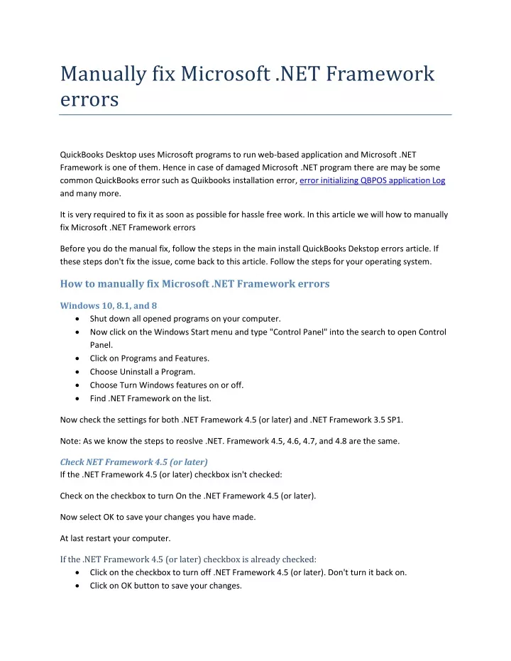 manually fix microsoft net framework errors