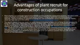 advantages of plant recruit for construction occupations