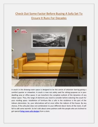 Check Out Some Factor Before Buying A Sofa Set To Ensure It Runs For Decades