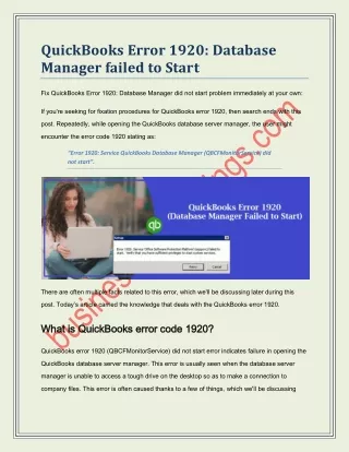 quickbooks error 1920 database manager failed
