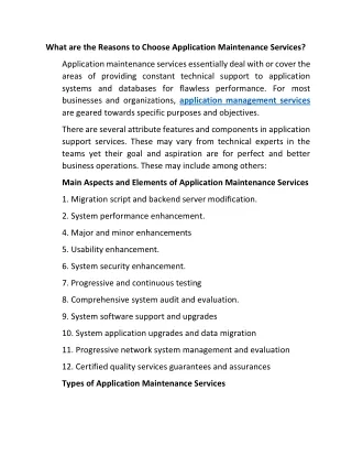What are the Reasons to Choose Application Maintenance Services?