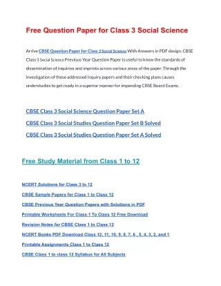 free question paper for class 3 social science