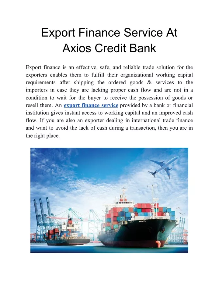 export finance service at axios credit bank