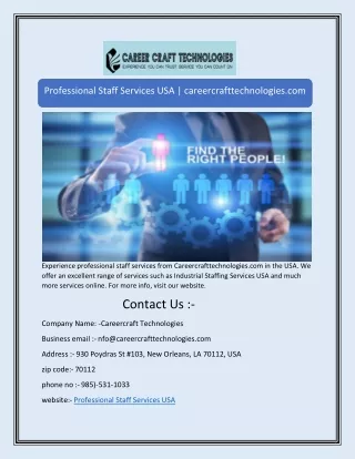 Professional Staff Services USA | careercrafttechnologies.com