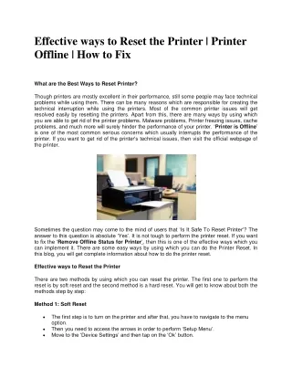 effective ways to reset the printer printer