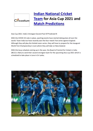 Indian National Cricket Team for Asia Cup 2021 and Match Predictions