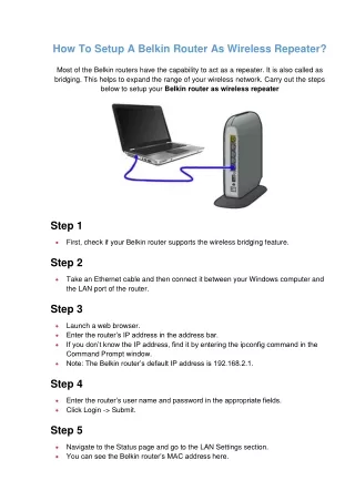 how to setup a belkin router as wireless repeater
