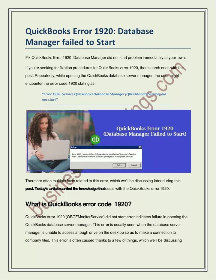 quickbooks error 1920 database manager failed to start