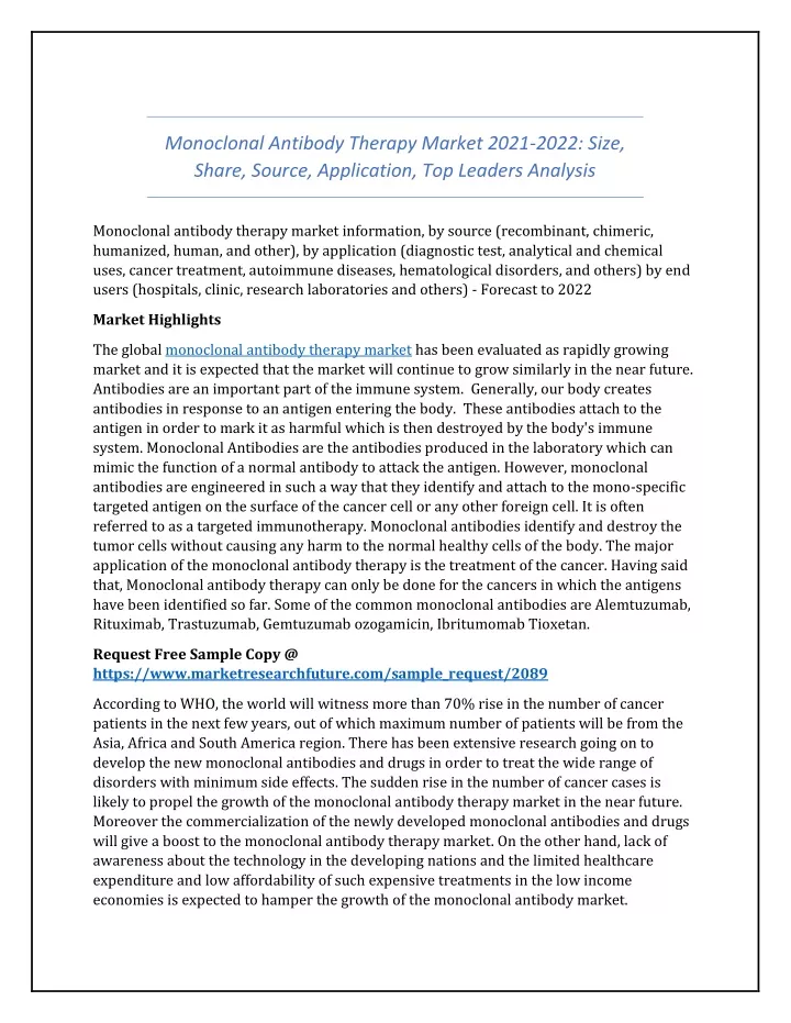 monoclonal antibody therapy market 2021 2022 size