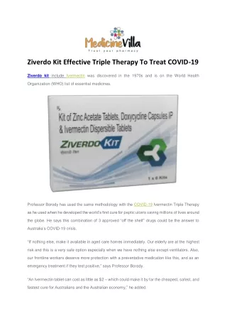 Ziverdo Kit Effective Triple Therapy To Treat COVID-19