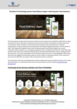 the role of technology driven food delivery apps