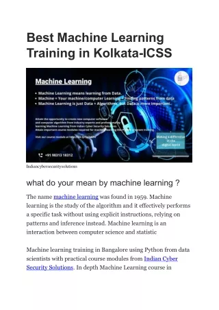 best machine learning training in kolkata icss