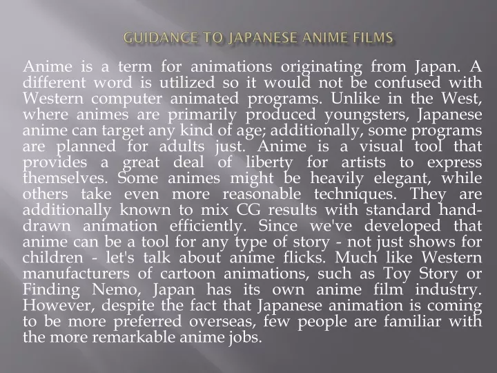 guidance to japanese anime films