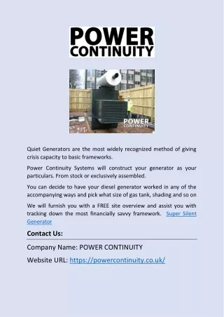 Bespoke Silent Generators | powercontinuity.co.uk