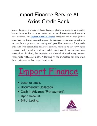 import finance service at axios credit bank