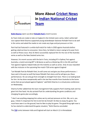 More About Cricket News in Indian National Cricket Team