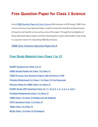 free question paper for class 3 science