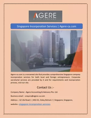 Singapore Incorporation Services | Agere-ca.com