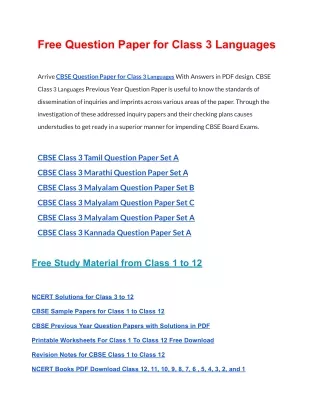 free question paper for class 3 languages