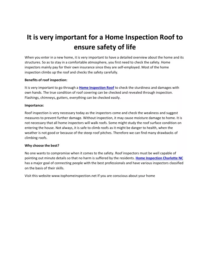 it is very important for a home inspection roof