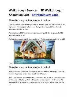 walkthrough services 3d walkthrough animation cost entreprenuers zone