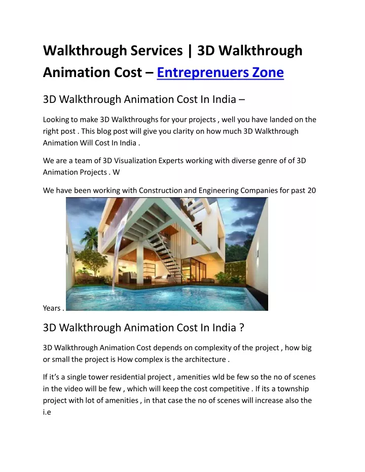walkthrough services 3d walkthrough animation cost entreprenuers zone