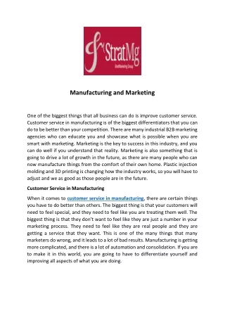 manufacturing and marketing