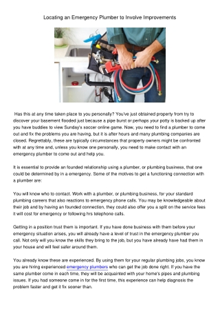 locating an emergency plumber to involve
