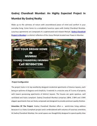 godrej chandivali mumbai an highly expected