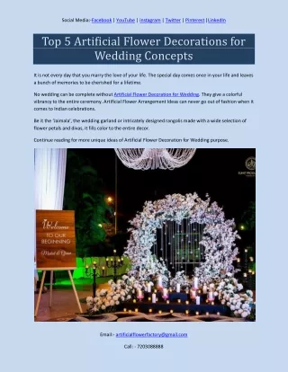 Top 5 Artificial Flower Decorations for Wedding Concepts
