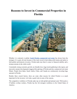 Reasons to Invest in Commercial Properties in Florida