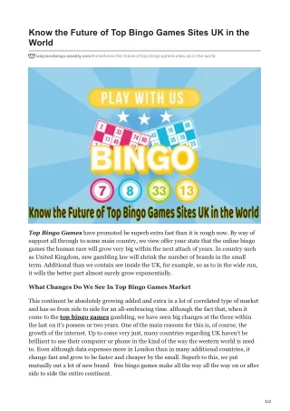 Know the Future of Top Bingo Games Sites UK in the World